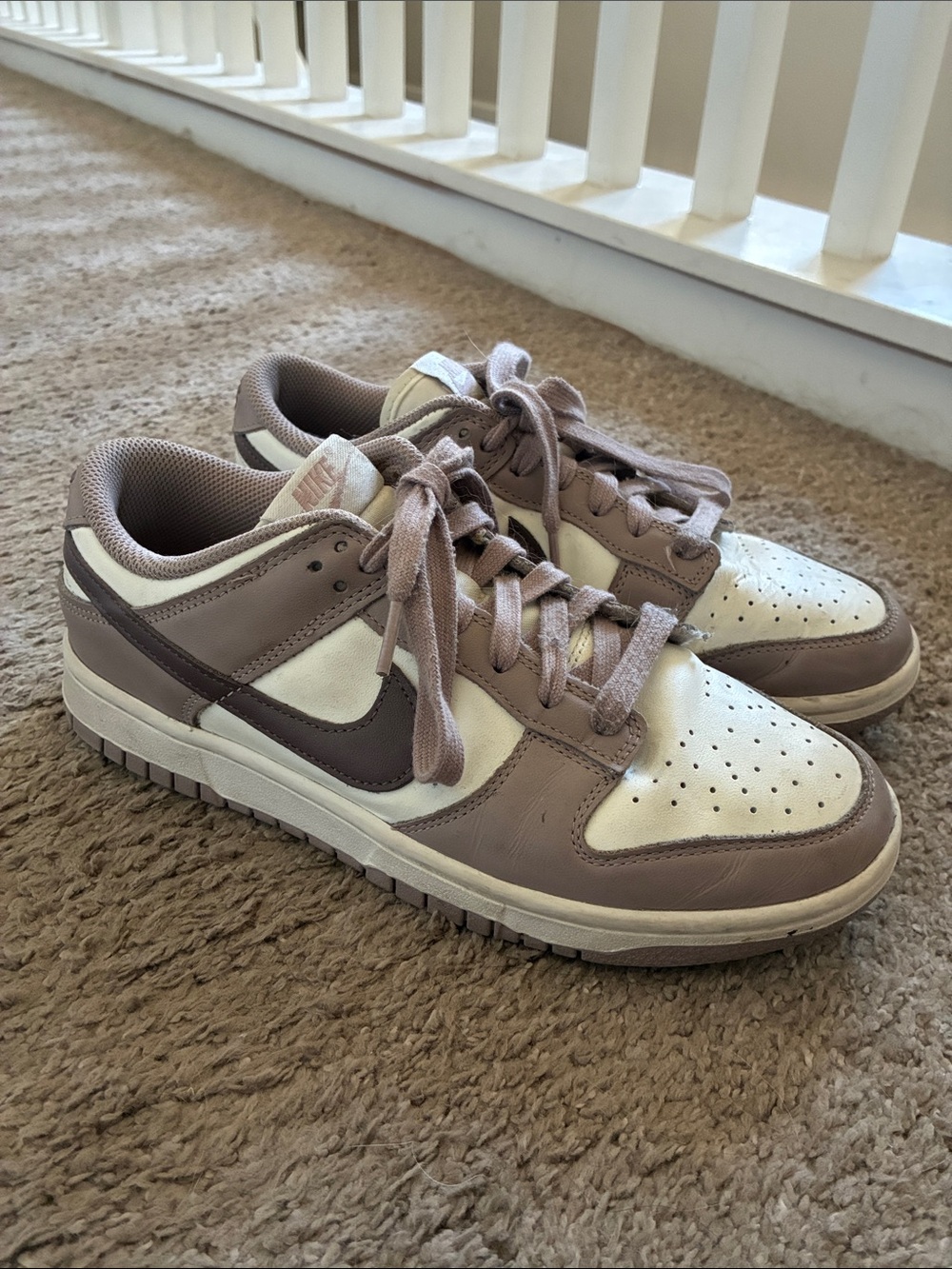 Nike Women’s Low-Top Sneakers in Taupe and White with Dark Swoosh